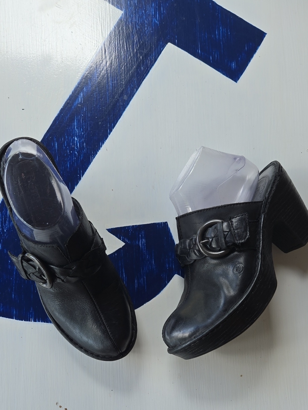 Born Curren Black Chunky Heel Clog Mule With Braided Strap And Buckle Accent